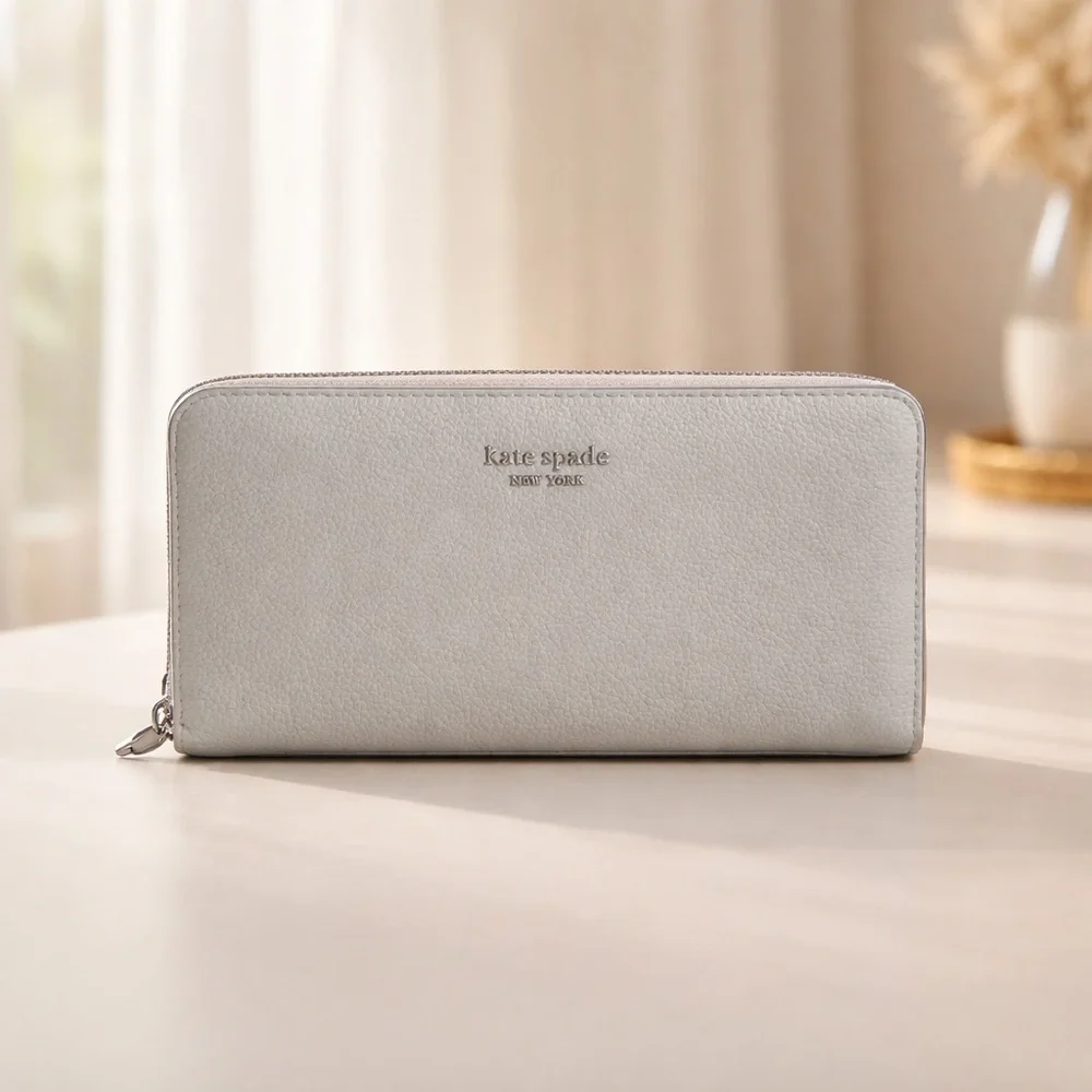 Kate Spade New York Gray Pebbled Leather Zip Around Wallet